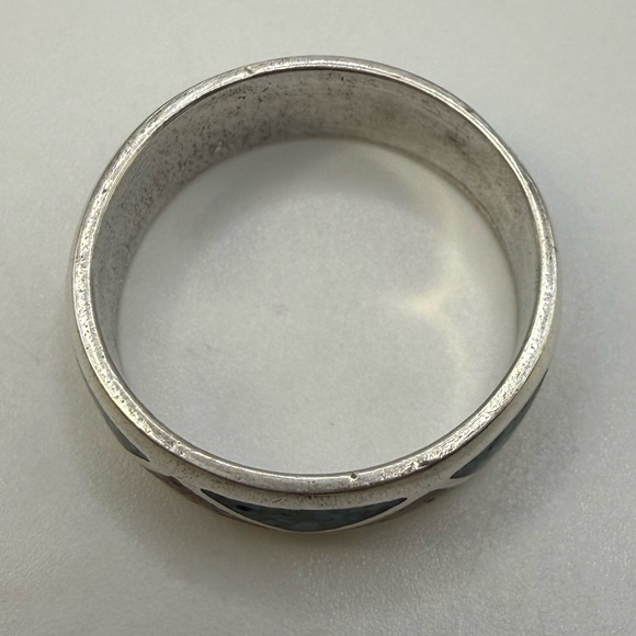 Vintage Southwestern Style Turquoise & Coral Inlay Band Ring Size 11.5 Unmarked - Picture 2 of 4